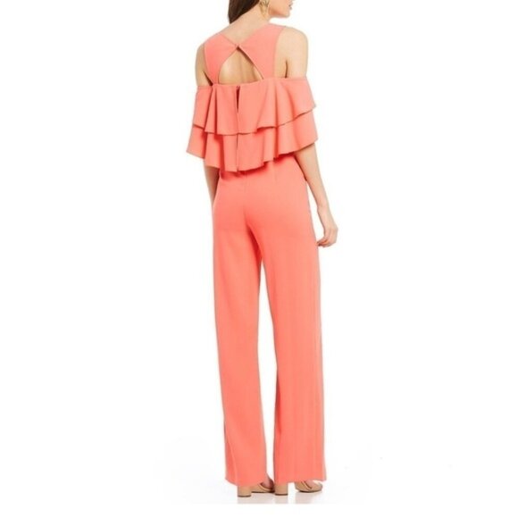 Trina Turk Women’s Coral Crepe Josephine Cold-Shoulder Ruffle Jumpsuit. … - Picture 2 of 14